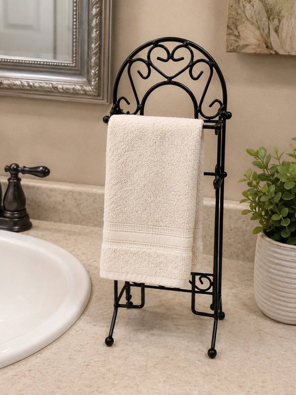 Metal Towel Stand Black Scroll Metal Countertop Bathroom